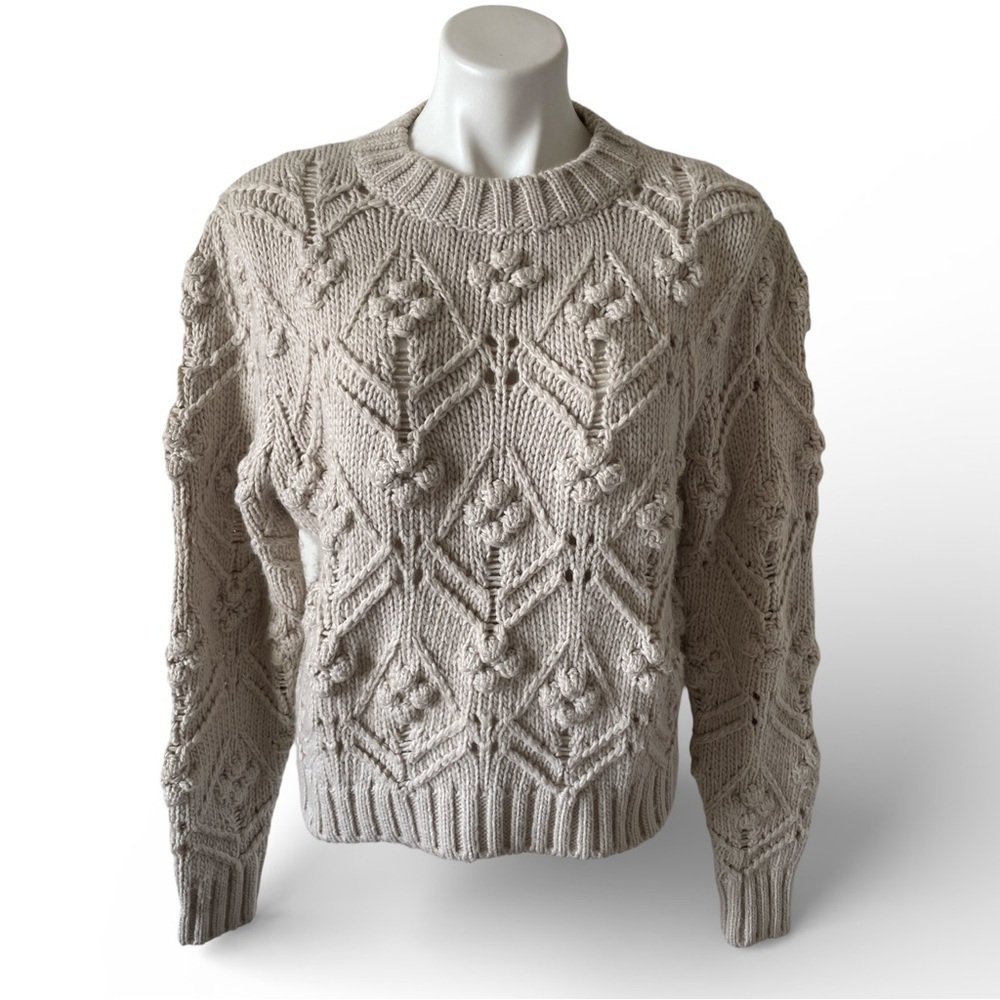 Zara Cable Knit Sweater With Pompoms Chunky Pullover Med Sand